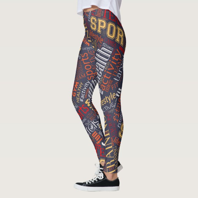 Leggings Fitness Word Cloud Rouge/Blanc ID284 (Gauche)