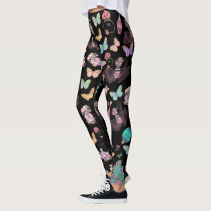 Leggings Flacons de parfum, fleurs, papillons aquarelle