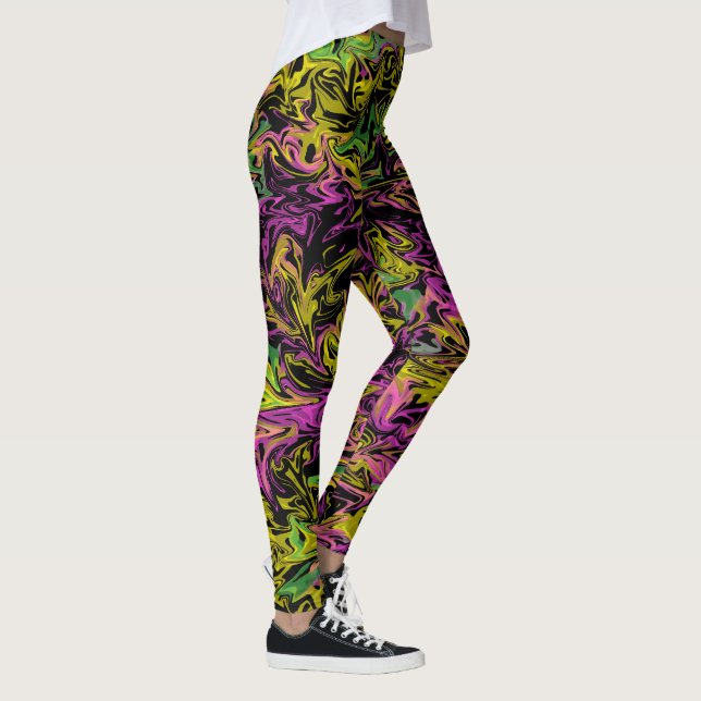 Leggings Flacons lumineux de vert rose et de jaune sur noir (Droite)