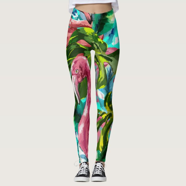 Leggings flamands roses tropicaux (Devant)