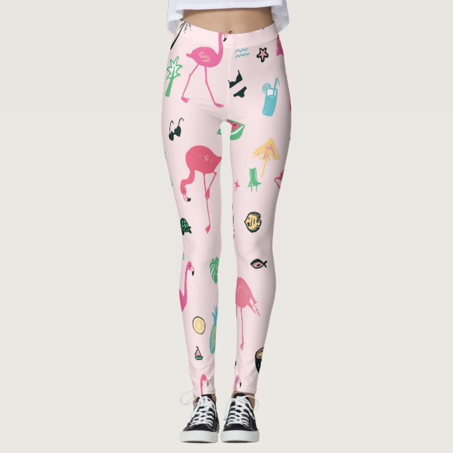 Leggings Flamant rose été : Vibrant Motif d'oiseaux (Devant)