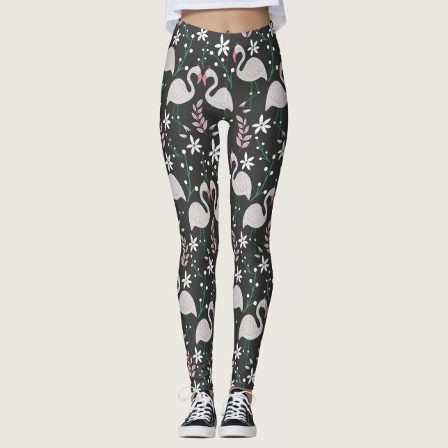 Leggings Flamant rose motif transparent blanc sur arrière - (Devant)