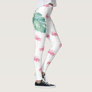 Leggings Flamant rose rose d'aquarelle tropicale