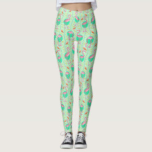 Leggings Flamant rose rose Ferns Tropical Vert Motif d'été