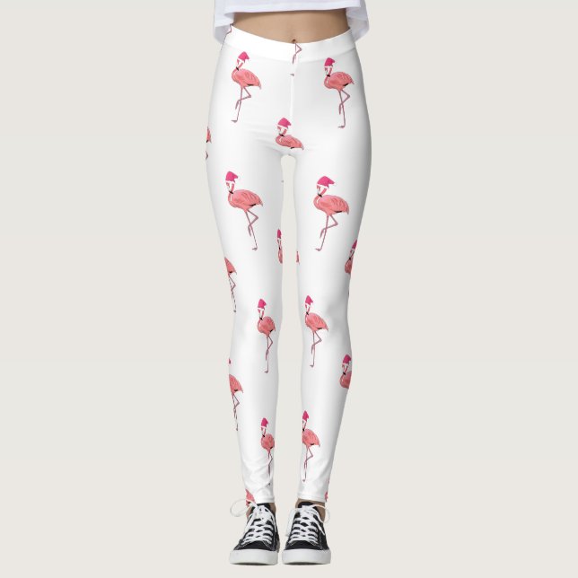 Leggings Flamant rose rose Motif du Père Noël (Devant)