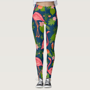 Leggings Flamant rose rose : Turquoise rayé Vintage