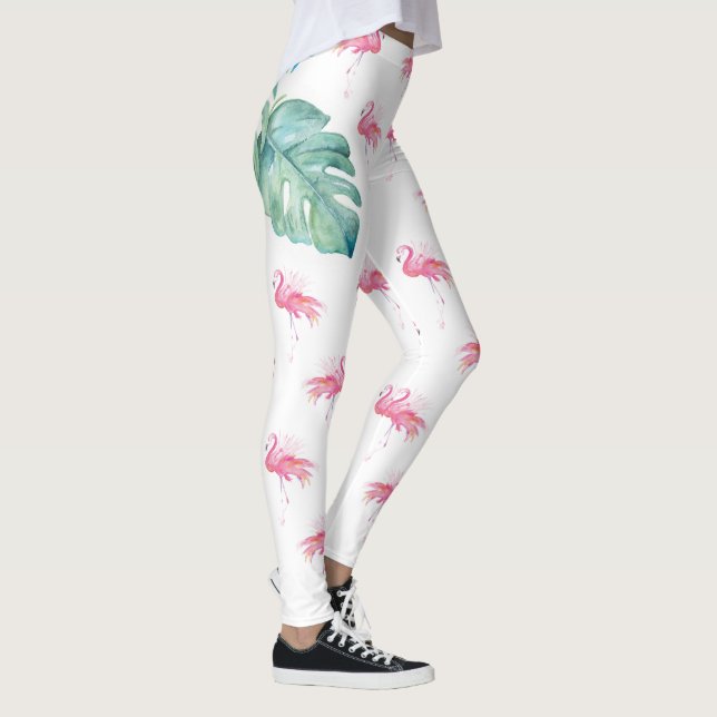 Leggings Flamant rose tropical Girly de rose d'aquarelle (Droite)