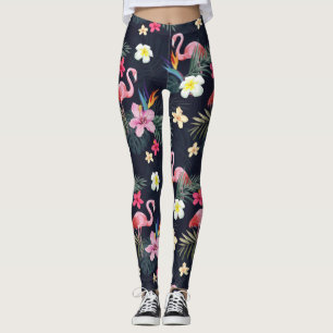 Leggings Flamant rose tropical Imprimé, Fleurs botaniques e