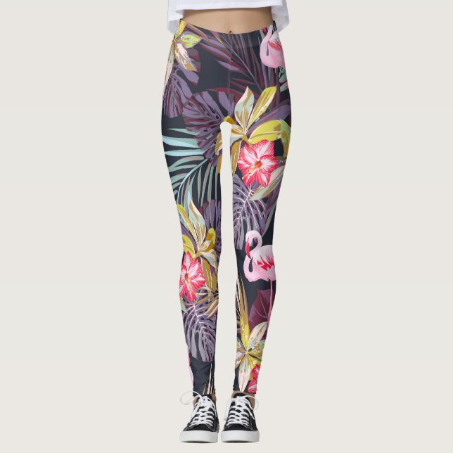 Leggings Flamant rose Tropical : Motif sans couture d'été (Devant)