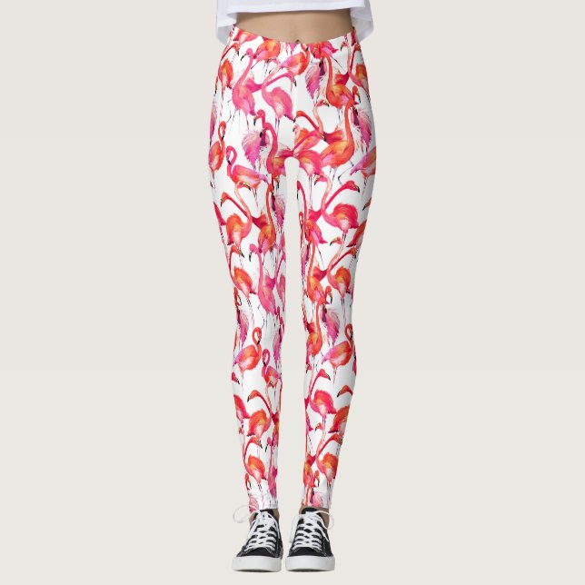 Leggings Flamants roses d'aquarelle dans les aquarelles 2 (Devant)