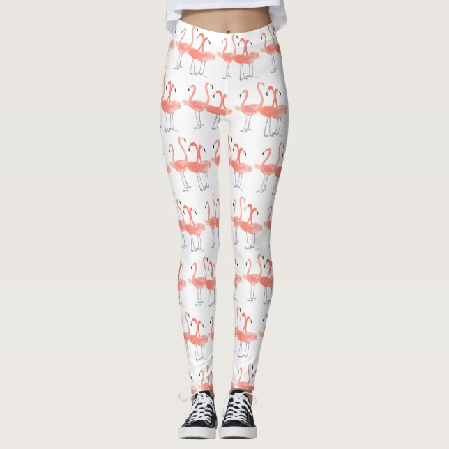 Leggings Flamants roses Oiseaux tropicaux aquarelle Oiseau  (Devant)
