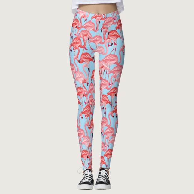 Leggings Flamants roses roses lumineux sur le bleu 2 (Devant)