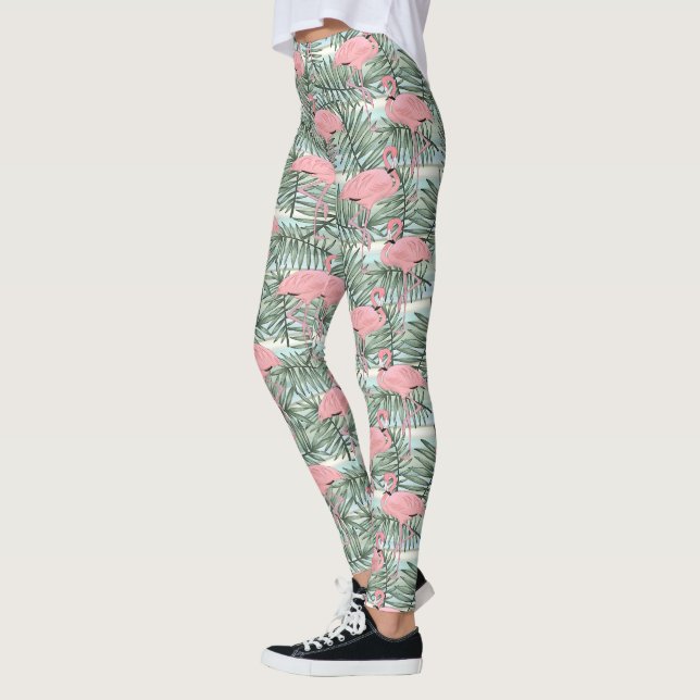 Leggings Flamants roses roses mignons Motif feuille de palm (Gauche)