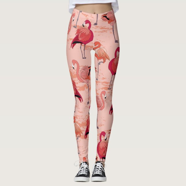 Leggings Flamants roses roses : Motif Tropical sans couture (Devant)