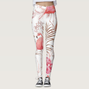 Leggings Flamingo rose, motif d'aquarelle de pivoine.