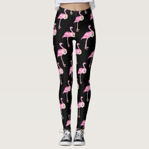 Leggings Flamingo rose tropicale Motif Flamingo Blanc Flora