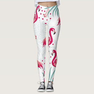Leggings Flamingo tropical et feuille, motif d'été.