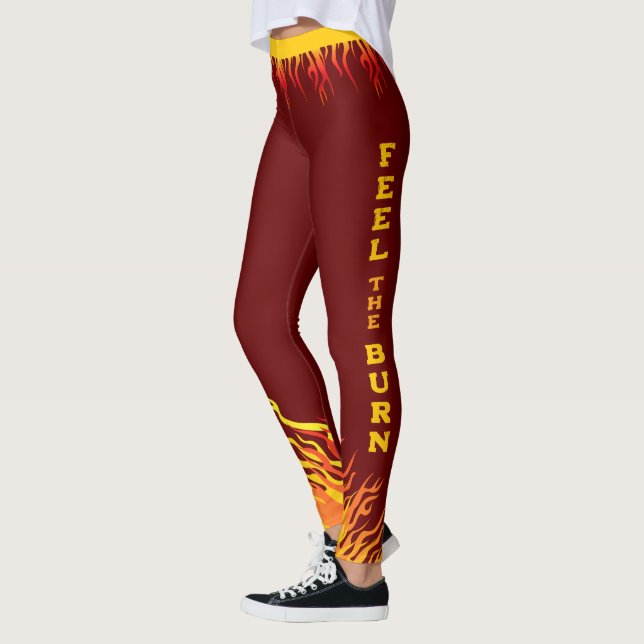 Leggings Flammes avec votre nom dans CAPITALES sur le rouge (Gauche)