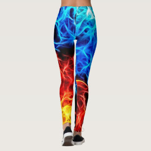 Leggings Flammes bleues et rouges, motif électrique et