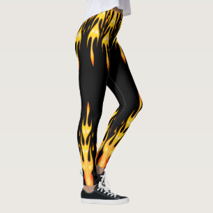Leggings Flammes de feu jaunes orange modernes sur fond noi