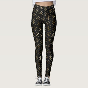 Leggings Flammes de neige de Noël en métal noir et or