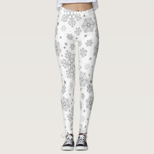 Leggings Flammes de neige en argent sur blanc