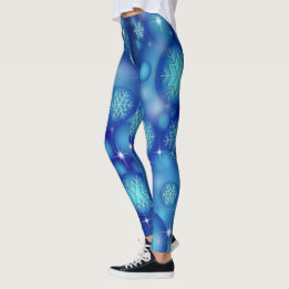 Leggings Flammes de neige et étoiles sur le bleu d'hiver