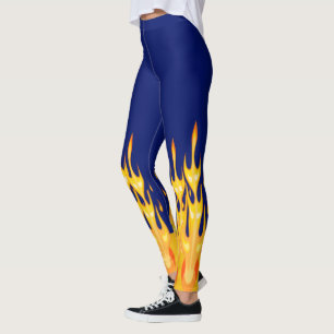Leggings Flammes jaunes orange en gras sur bleu