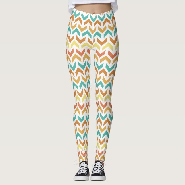 Leggings Flèches rétro Chevron Orange Turquoise or Motif (Devant)