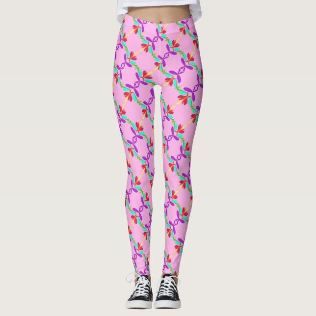 Leggings Fleur Abstraite en rose partout Design Pantalon de (Devant)