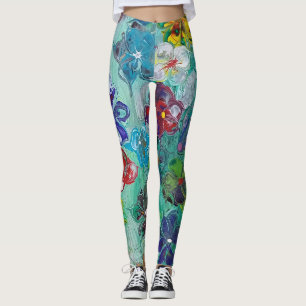 Leggings Fleur colorée en versement acrylique
