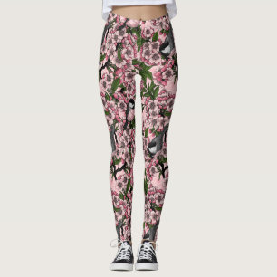 Leggings Fleur de cerisiers et poulets roses