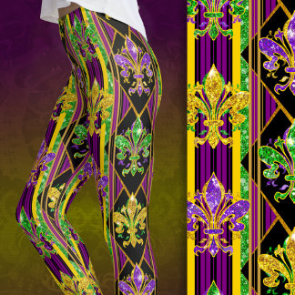 Leggings Fleur-de-lis fausse brillance rayure de couleurs m