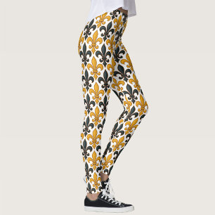 Leggings Fleur de lis Motif de couleur noire jaune