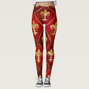 Leggings Fleur de lis motif luxe rouge