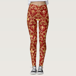 Leggings Fleur de lis motif luxe rouge