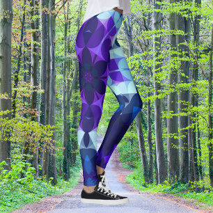 Leggings Fleur de Mandala bleu et violet rétro