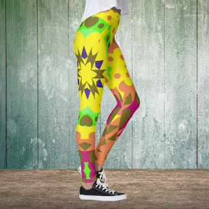 Leggings Fleur de Mandala jaune orange vert et rose