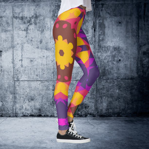 Leggings Fleur de Mandala rose violet et jaune