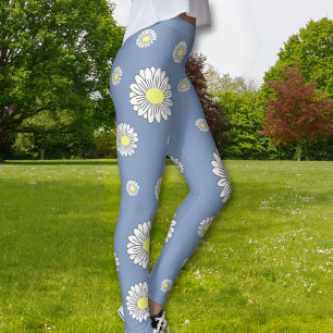 Leggings Fleur de marguerite botanique bleu