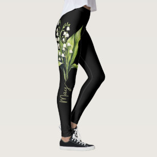 Leggings Fleur de naissance de mai noir, Lys élégant de la 