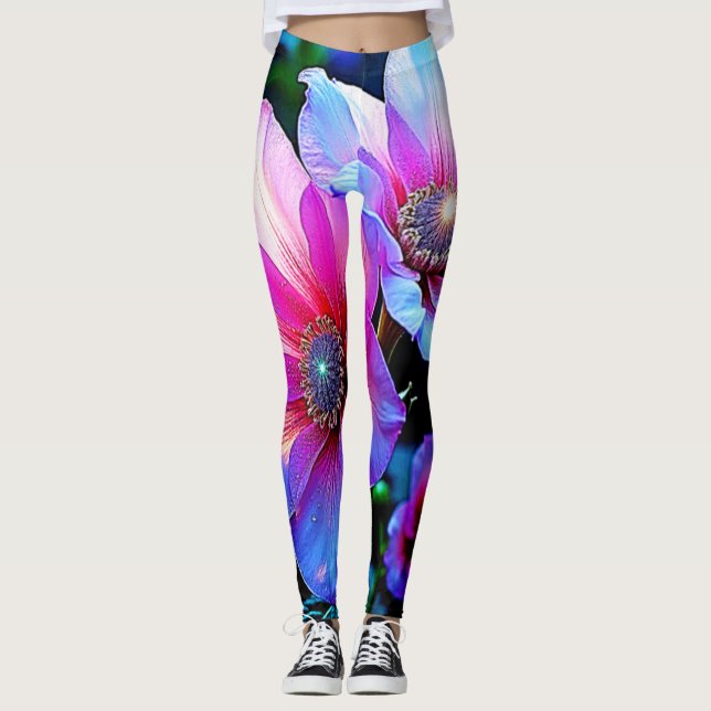 Leggings Fleur de néon fleur design de lumière magique (Devant)