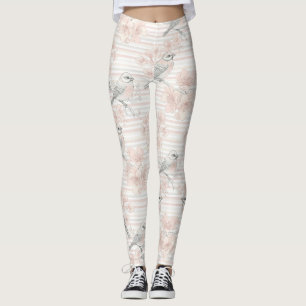 Leggings Fleur de oiseau vintage Toile rayée (7)
