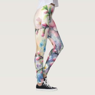 Leggings Fleur d'eau de pluie printanière aquarelle Cottage