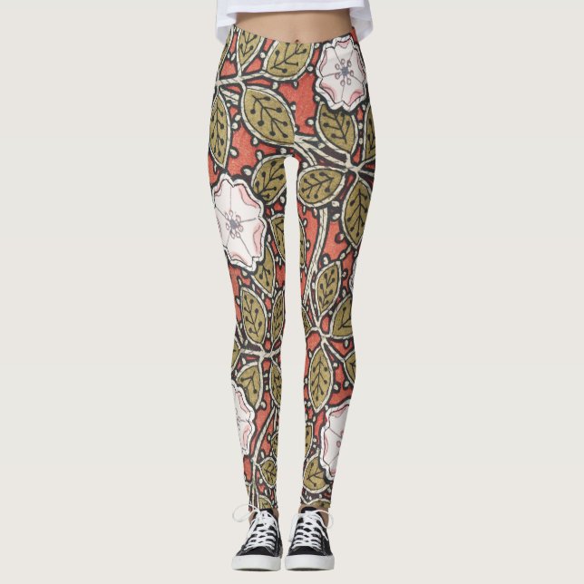 Leggings Fleur d'illustration Rose sauvage Vintage (Devant)