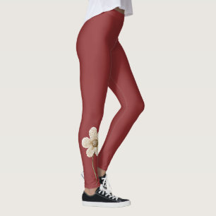 Leggings Fleur fausse maille crème rouge Bourgogne