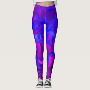 Leggings Fleur gras Fuschia rose et bleu oeillet