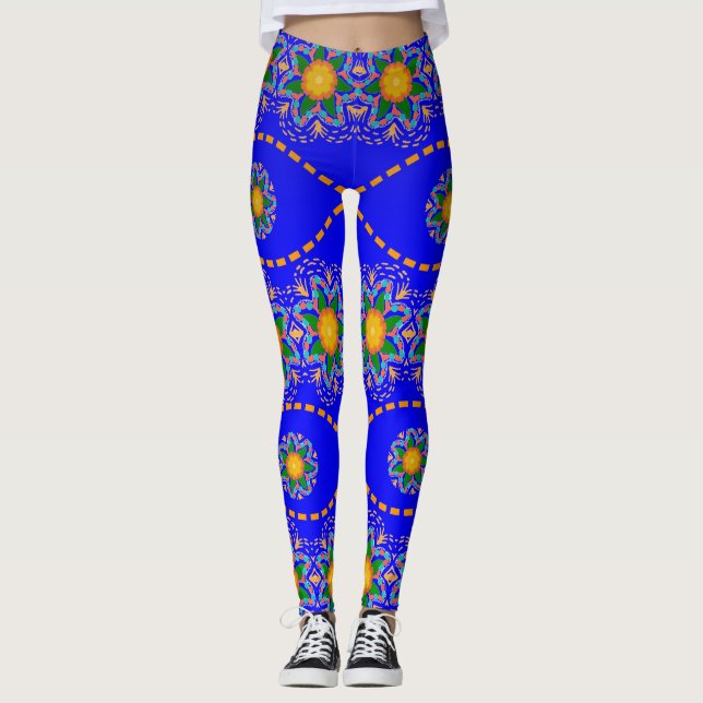 Leggings Fleur Jaune Lumineuse Abstraite femme pleine (Devant)