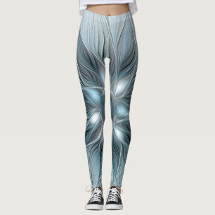 Leggings Fleur joyeuse abstraite florale fractale bleue gri