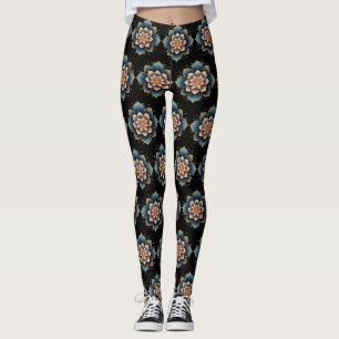Leggings Fleur Mandala Lotus aux cristaux étincelants